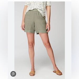 J. Jill Olive Green Linen Elastic Waist High Rise Shorts With Pockets Size 1X